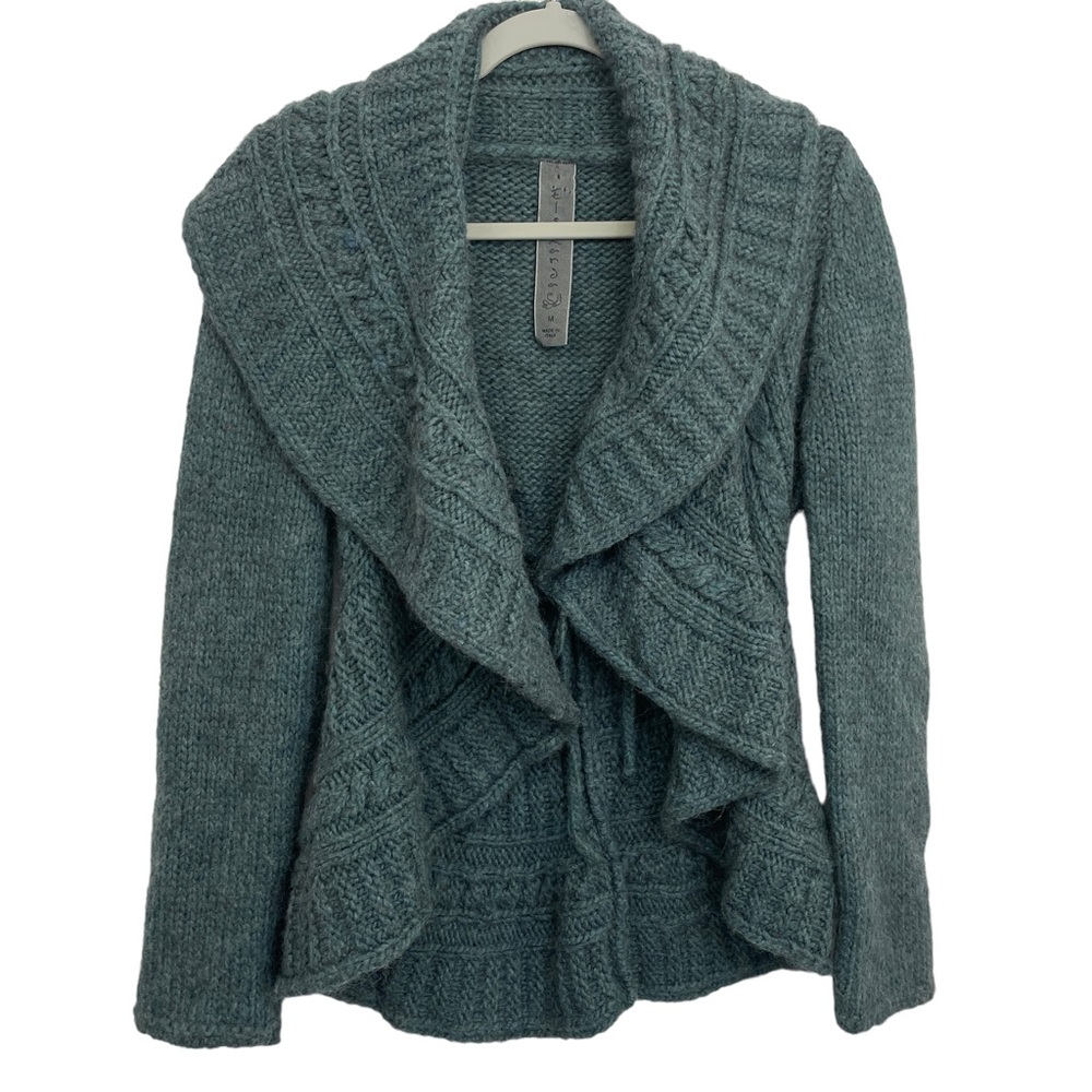 Elsamanda Anthropologie Cropped Circle Cardigan Small Sage Green Button Ruffle